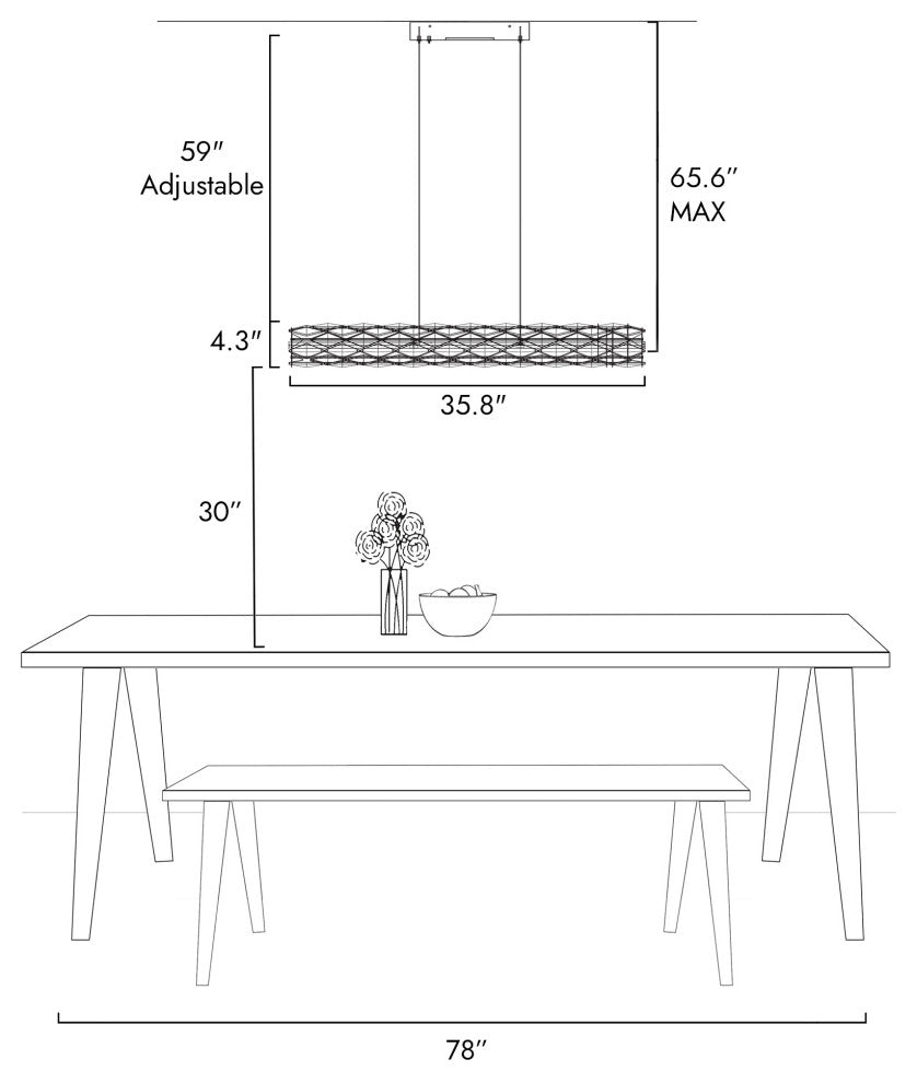 LNC Viniculture 1-Light 36" Modern Crystal Linear LED Island Light, Brass