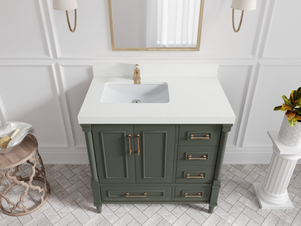 Aberdeen 36 Left Offset Bath Vanity in Pewter Green 2" Venatino Quartz