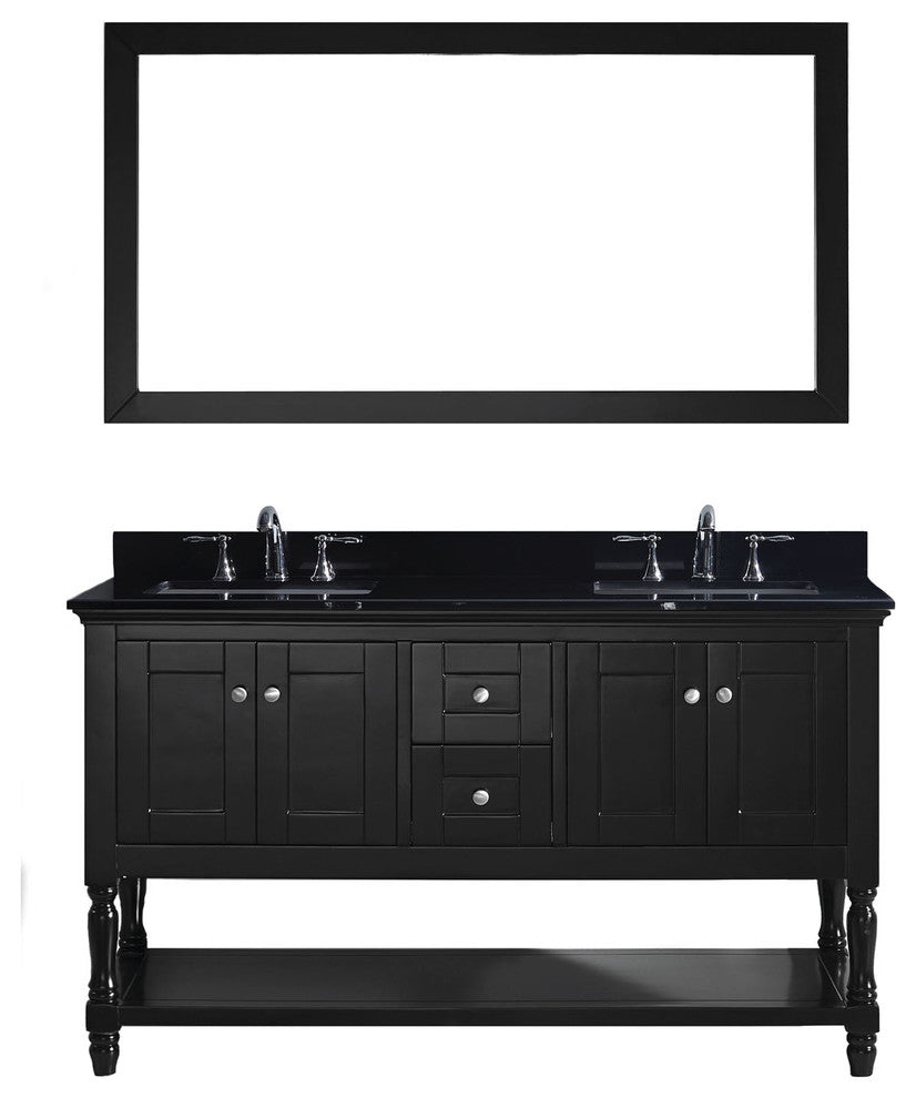 Virtu Julianna 60" Double Bathroom Vanity, Espresso, Faucet and Mirror