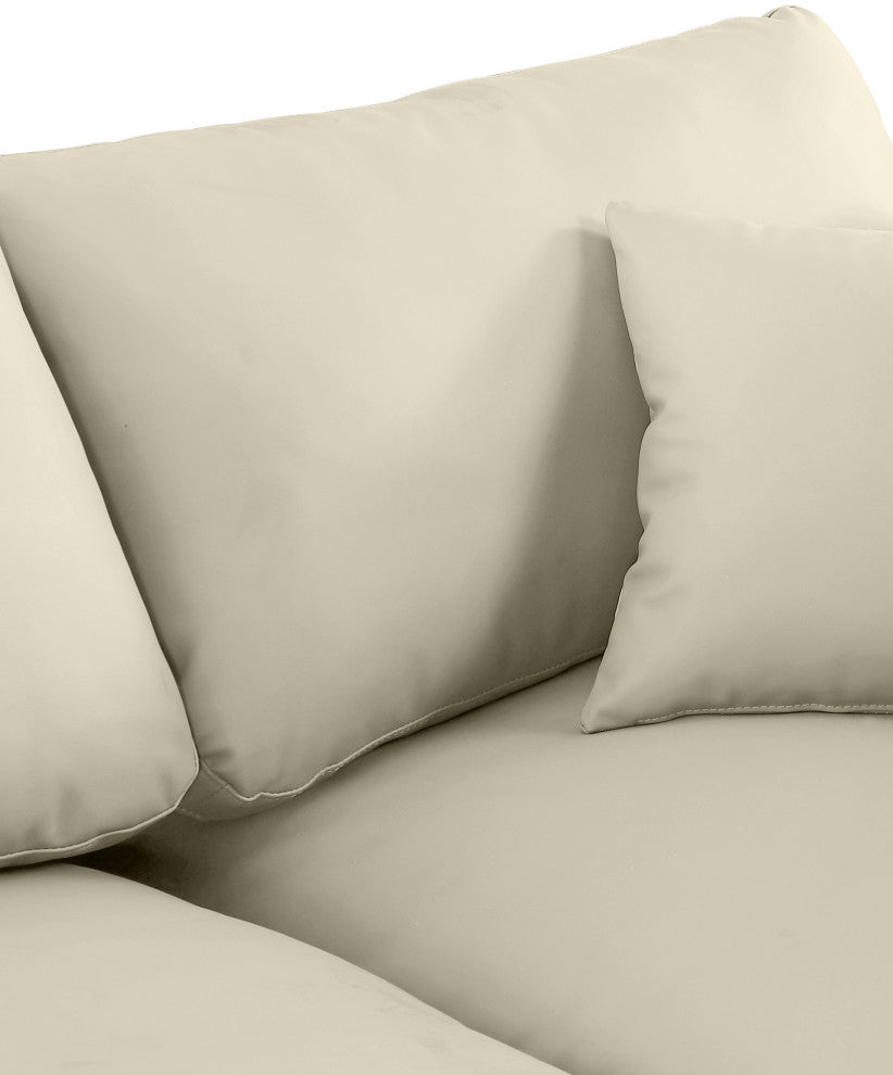 Comfy Upholstered L-Shaped Modular Sectional, Cream, 6-Piece: 3 Armless Chair, 1 Corner Chair, 2 Ottoman, Vegan Leather