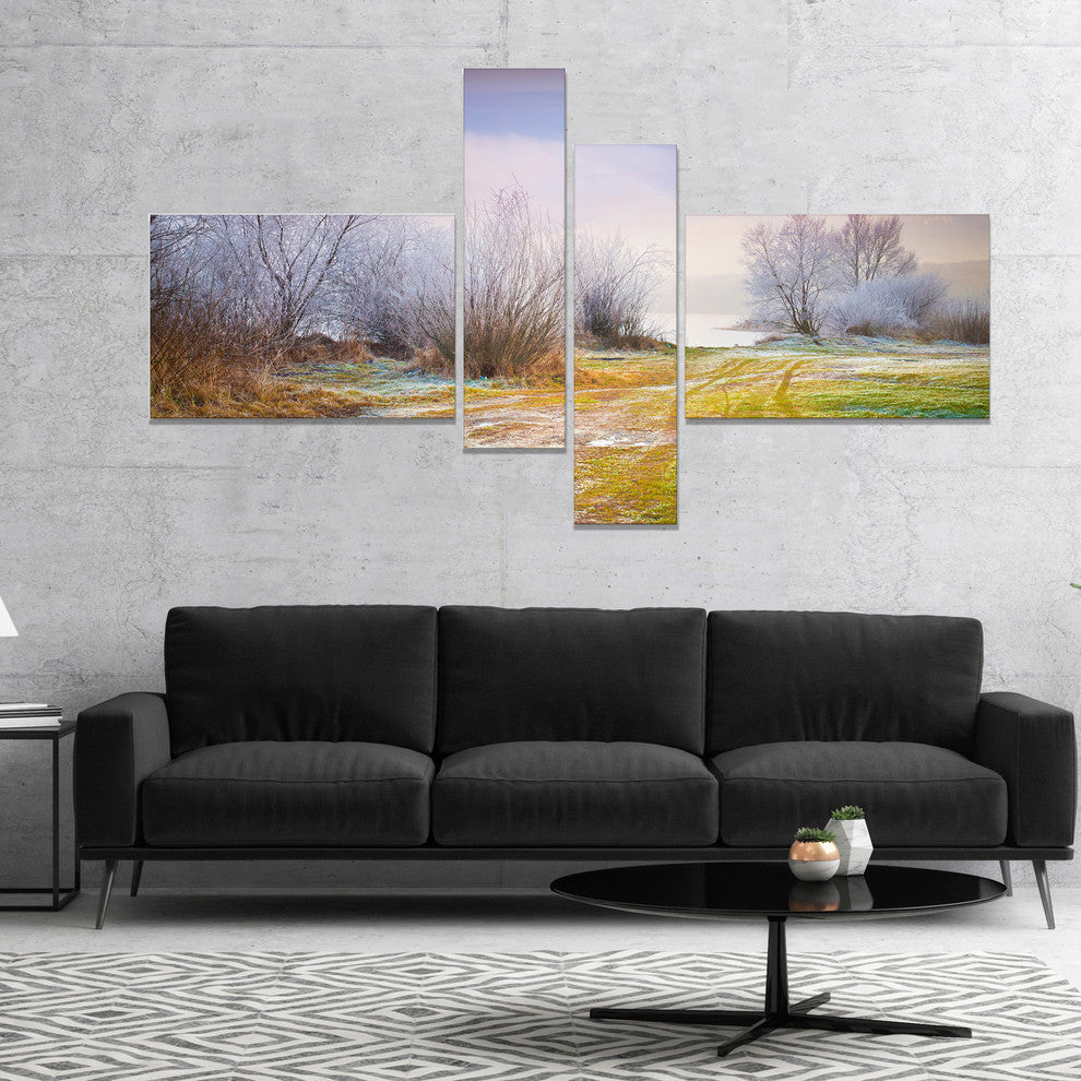 Beautiful Foggy Autumn Sunset, Large Landscape Canvas Print, 60"x32", 4 panels