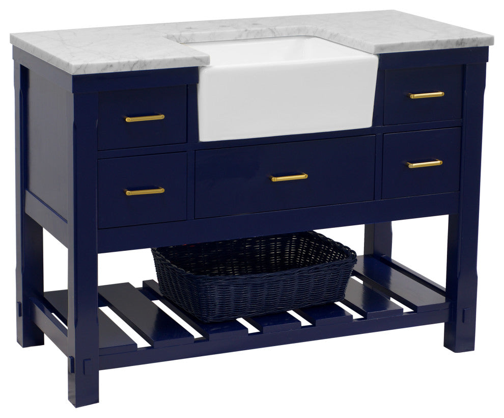 Charlotte 48" Bathroom Vanity, Royal Blue, Carrara Marble