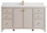 Chicago 60" Single Sink Bathroom Vanity, Fine Grain 2" White Quartz