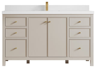 Chicago 60" Single Sink Bathroom Vanity, Fine Grain 2" White Quartz