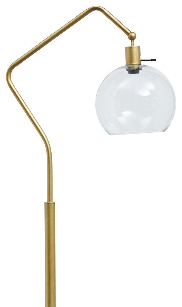 Benzara BM215058 Glass Shade Tilted Metal Frame Floor Lamp, Antique Gold & Clear