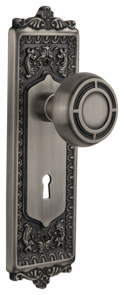 Egg and Dart Plate Passage Mission Knob, Antique Pewter