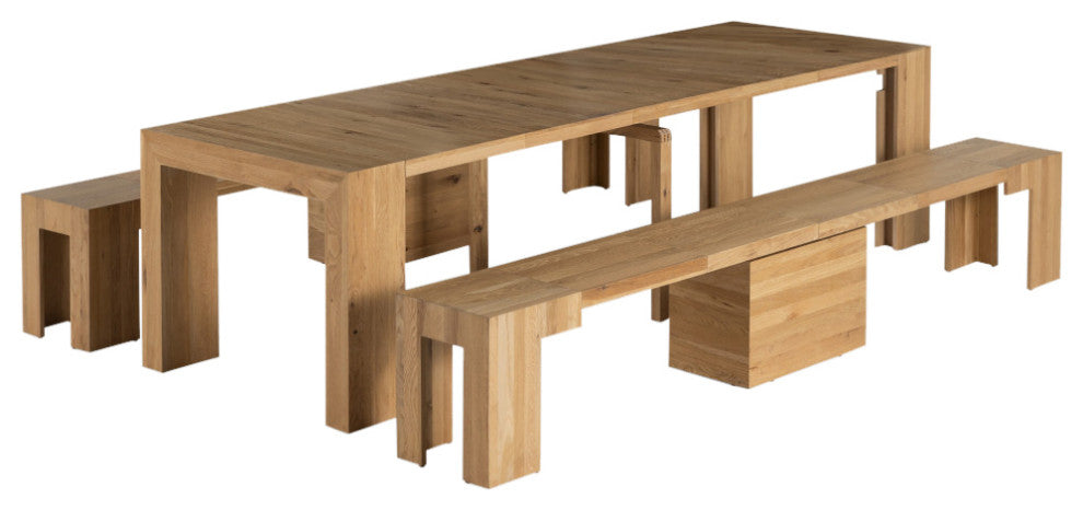 Transformer Table Dining Table Set With 2 Benches, Natural