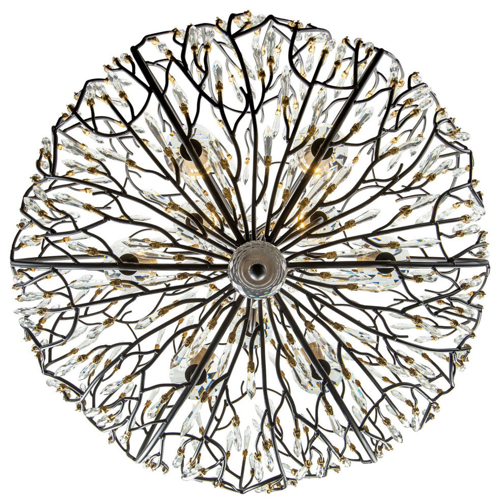 Bask 9-Lt Crystal Pendant - Matte Black/French Gold