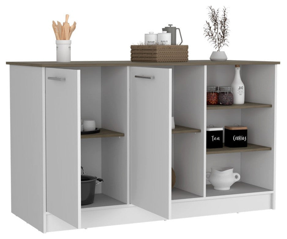 Kitchen Island Teramo, Kitchen, White / Dark Brown