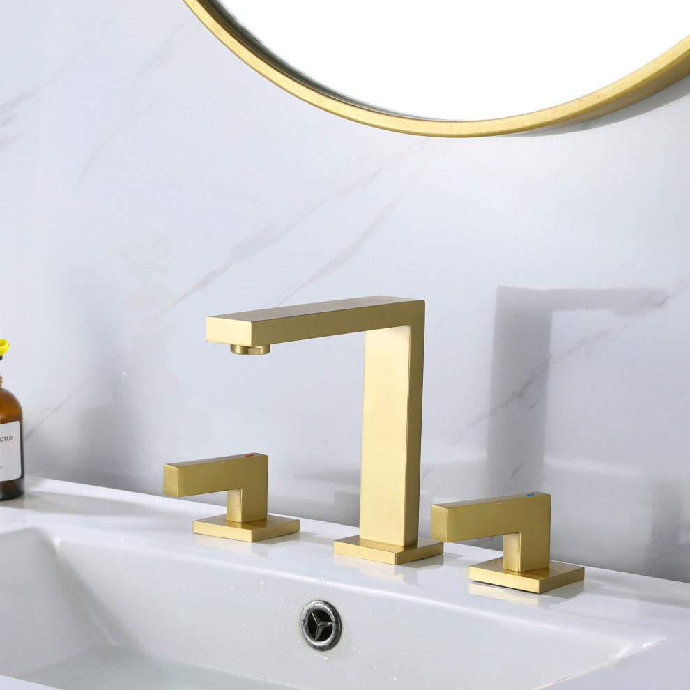 Deck Mounted Dual Handle Widespread Bathroom Faucet, Brushed Gold