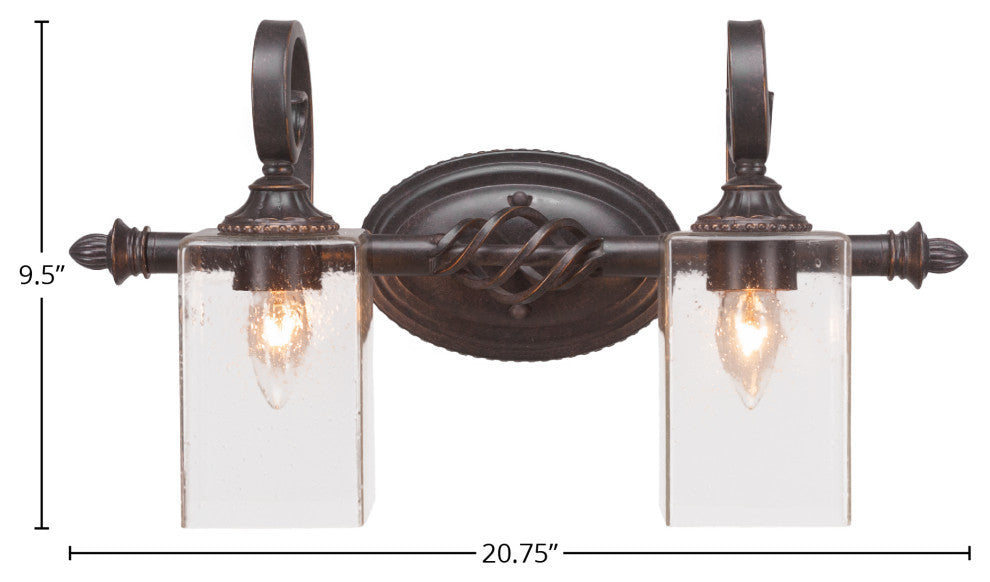 Elegante 2-Light Bath Bar, Square Clear Bubble