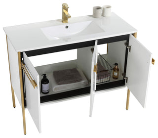 Oakville Bath Vanity, Ceramic Sink, White Matte, 42 Inch, Satin Brass Hardware