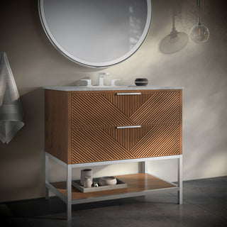 Diamond 36" Bath Vanity, Walnut/Brushed Nickel, 36", Marble Top