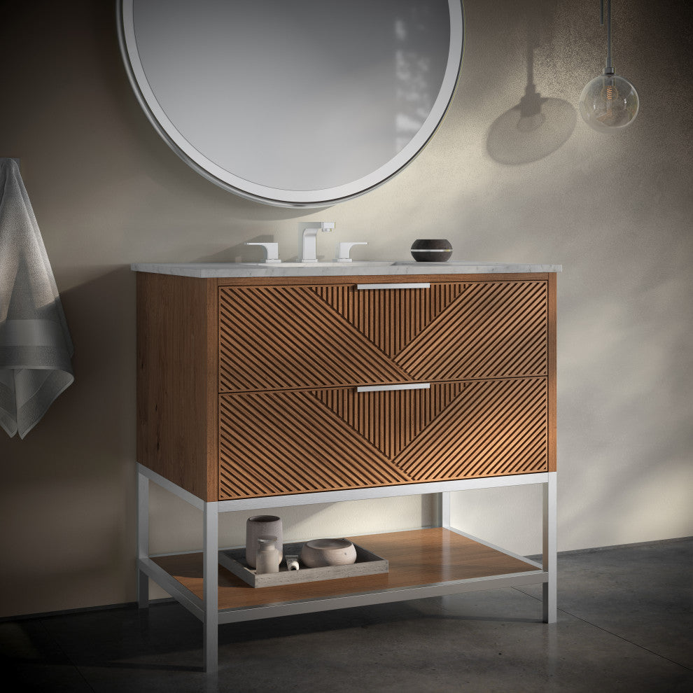 Diamond 36" Bath Vanity, Walnut/Brushed Nickel, 36", Marble Top