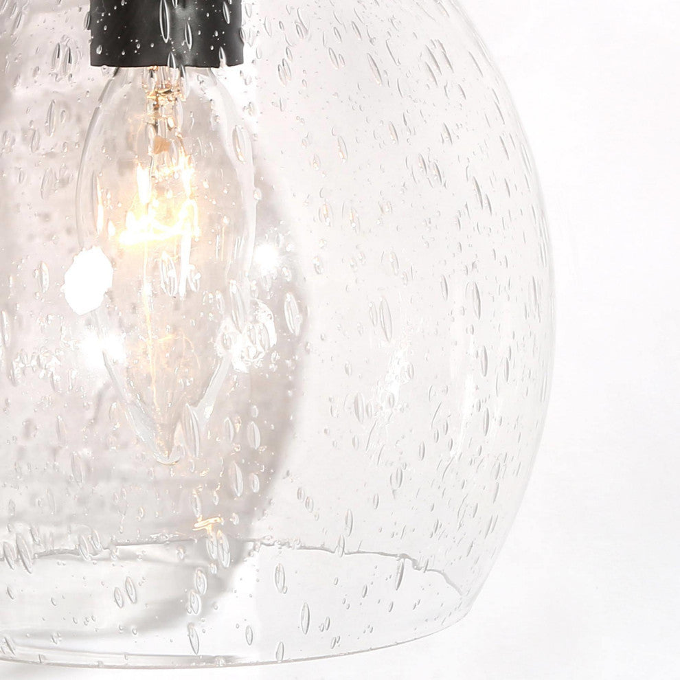 LALUZ 2 Light Matte Black Modern Bathroom Vanity Light with Globe Seeded Glass