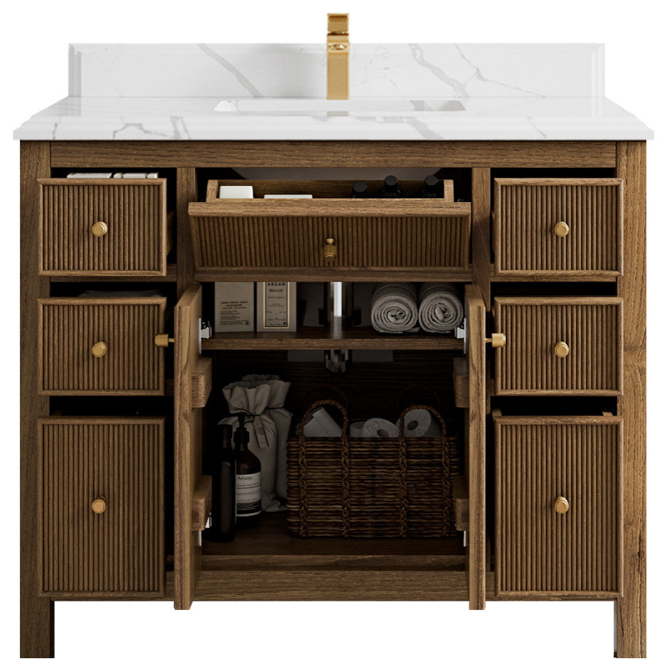 Sonoma Teak 42 Single Sink Bath Vanity in Dark Natural with 1.5" Calacatta Laza