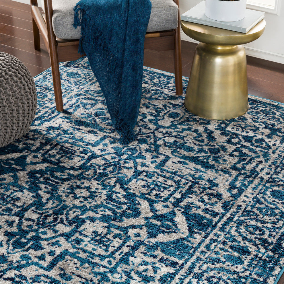 Monte Carlo Updated Traditional Sky Blue, Light Gray Area Rug, 7'10"x10'3"