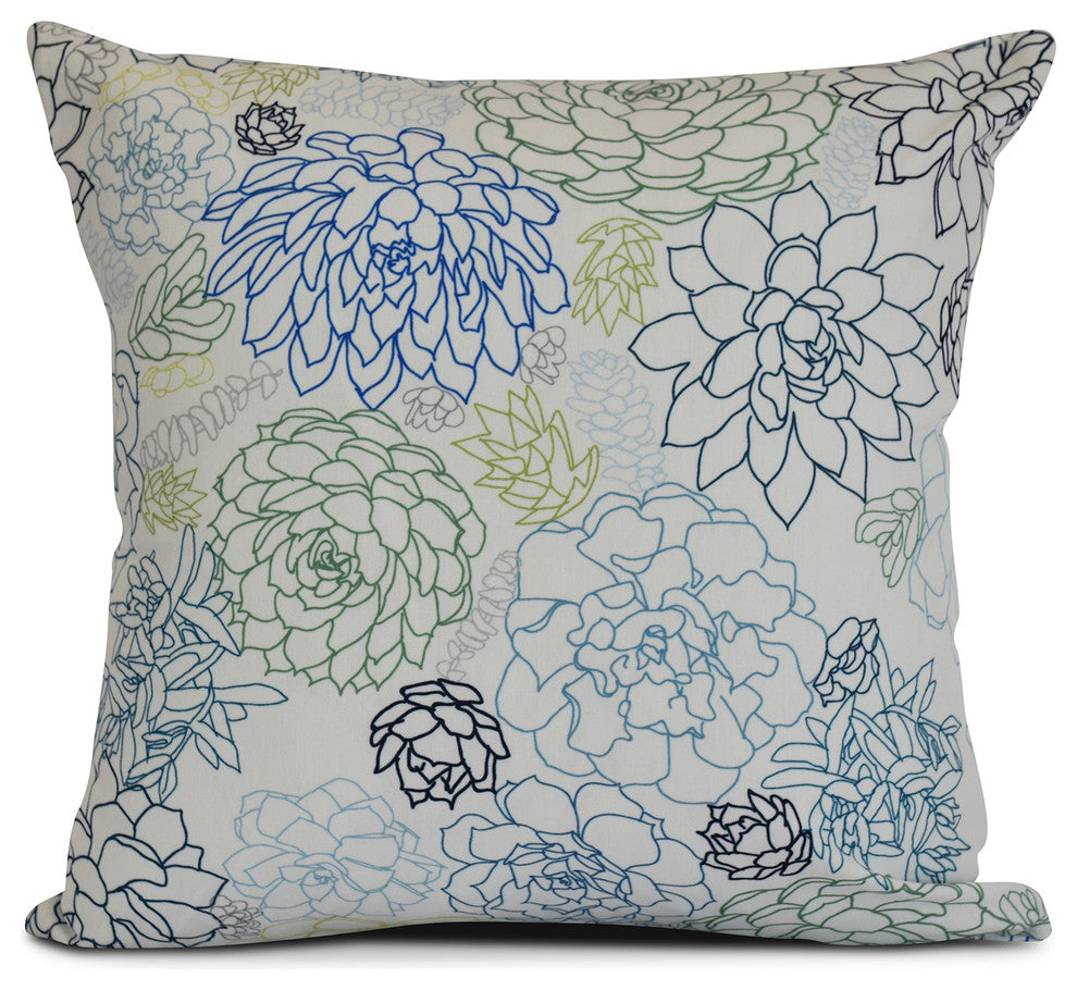 18x18", Opal, Floral Print Pillow, Navy blue