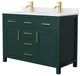 48"DBL Bathroom Vanity, Green, White Cult. Marble Countertop, Sinks, Gold Trim