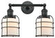 2-Light Small Bell Cage 18" Bath Fixture, Matte Black, Glass: Matte White Cased