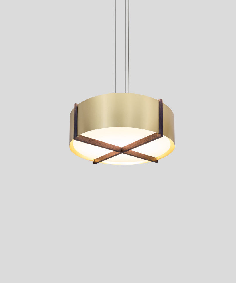 Plura 30" Pendant, Walnut, Brushed Brass, Integrated LED, 3000K, P1 Driver