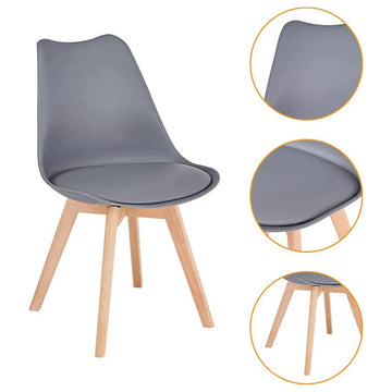 Modern Soft Padded Shell Dining Chair with Wood Legs for Kitchen, Set of 4, Grey