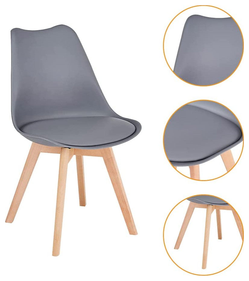 Modern Soft Padded Shell Dining Chair with Wood Legs for Kitchen, Set of 4, Grey