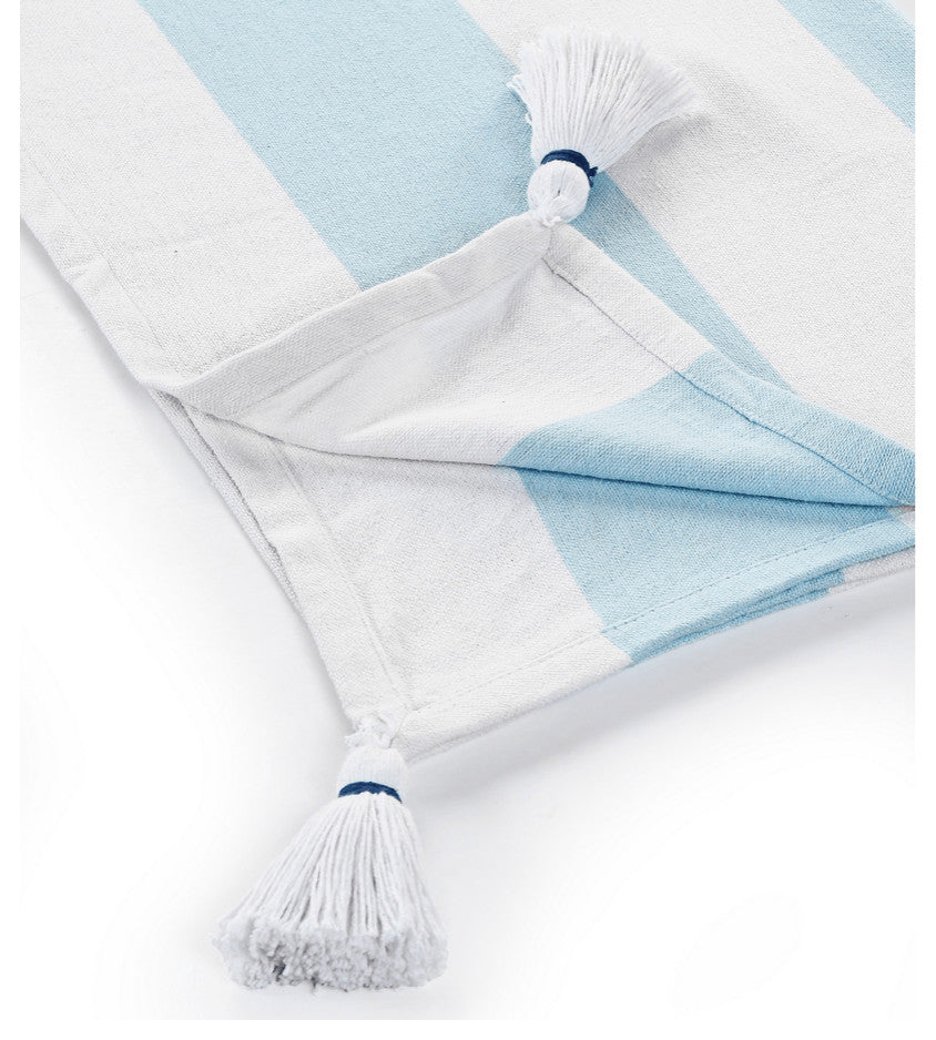 Blue and White Woven Cotton Striped Throw Blanket