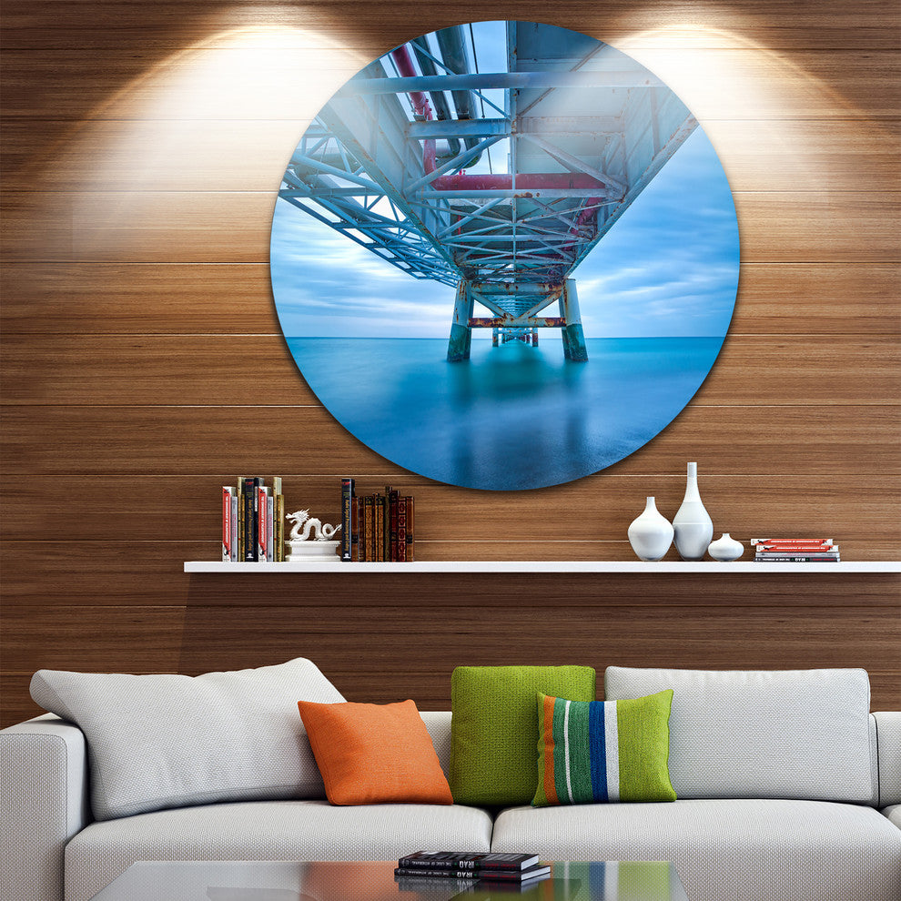 Industrial Pier, Seascape Photo Disc Metal Wall Art, 36"