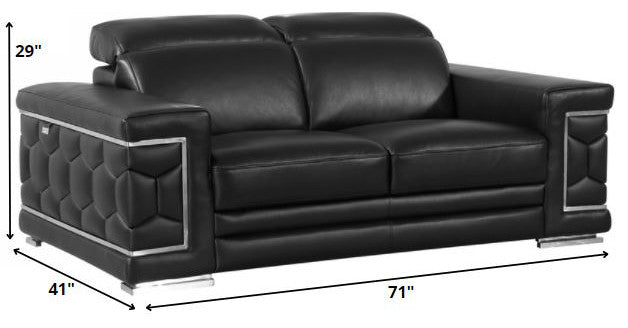 114" Sturdy Black Leather Sofa Set