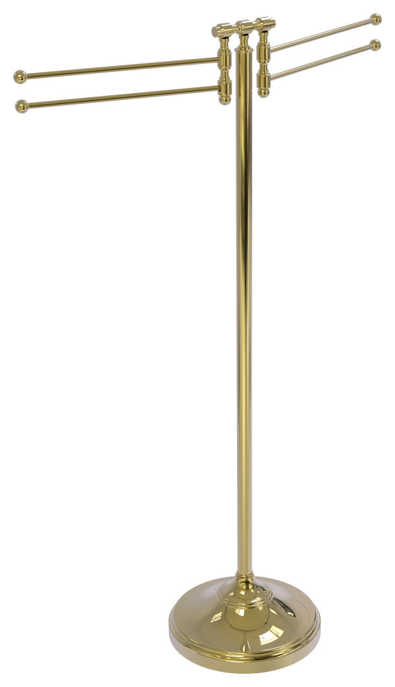 Towel Stand with 4 Pivoting Swing Arms, Unlacquered Brass