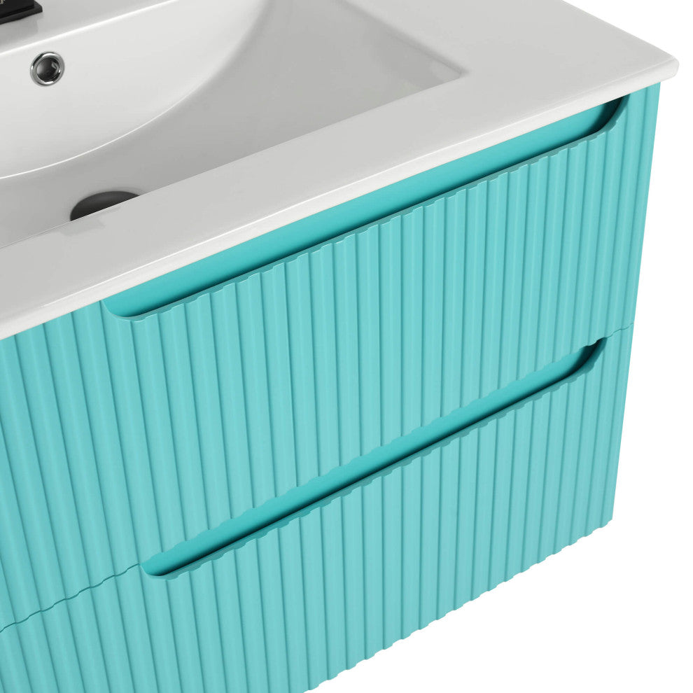 Citiscape Bath Vanity, Textured Drawer Fronts Sink Included, Tiffany Blue, 30"