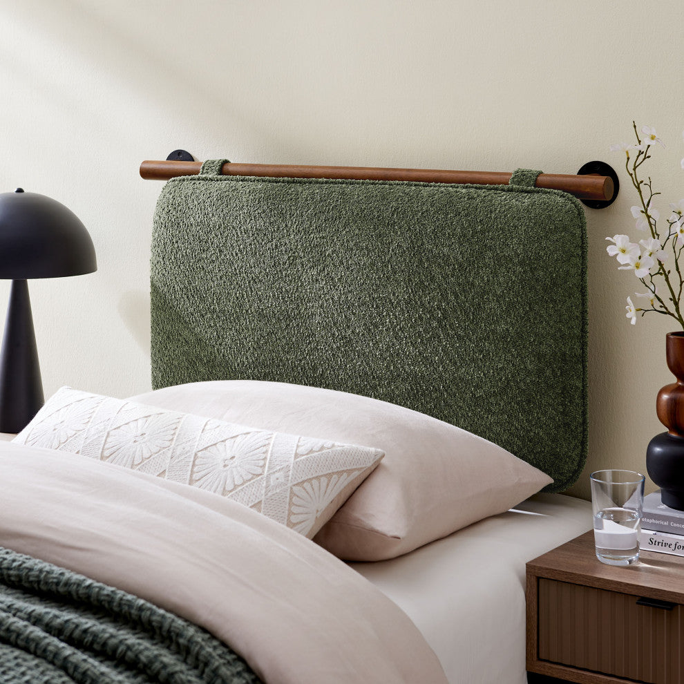 Anela Wall-Mounted Chenille Upholstered Twin Headboard, Sage Walnut