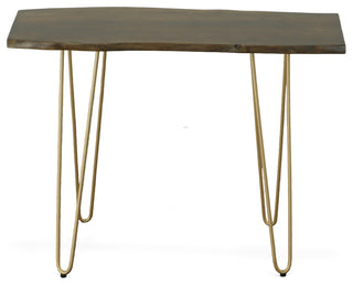 Seti Live Edge Console Table, Elm and Gold