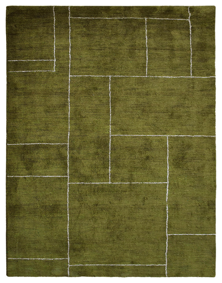 HAND KNOTTED LOOM SILK ECO-FRIENDLY RUGS-9'x12',Rectangle,Green Beige,Geometric