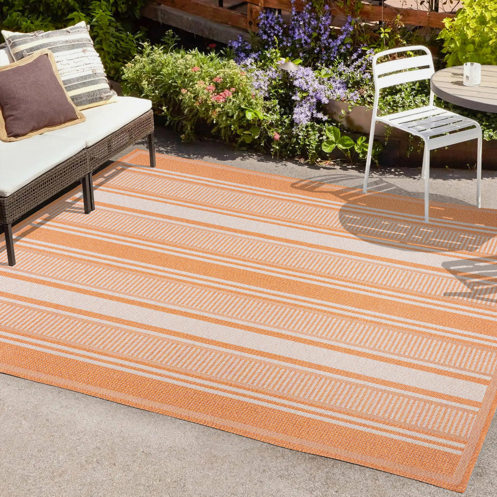 Haynes Modern Double Stripe Indoor/Outdoor Area Rug, Orange/Cream, 4x6