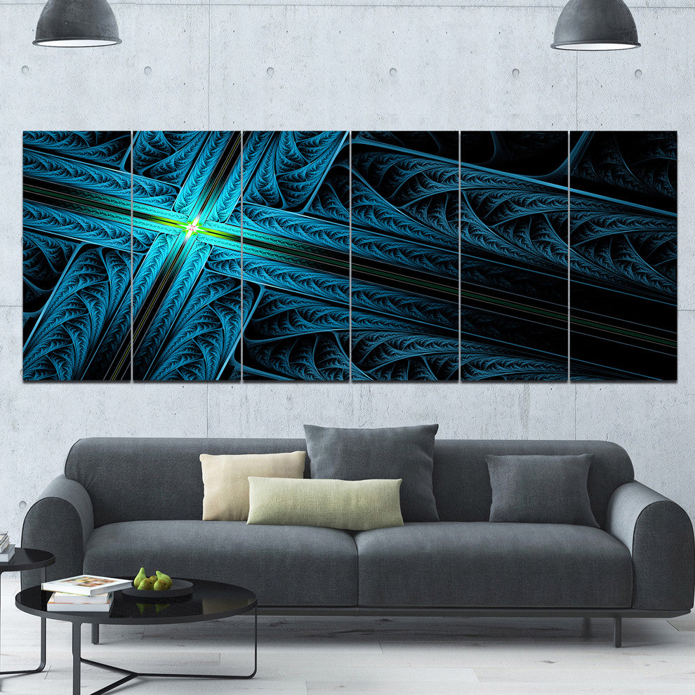 Turquoise Fractal Cross Design, Abstract Canvas Art Print, 70"x28", 6 Panels