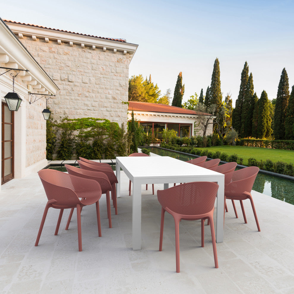 Sky Pro Extendable Dining Set 11 Piece White, Marsala