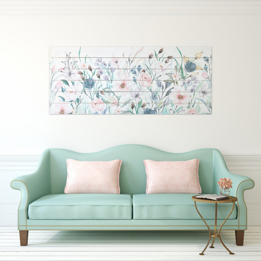 Pretty, Pink Flower Garden Wood Plank Wall Art