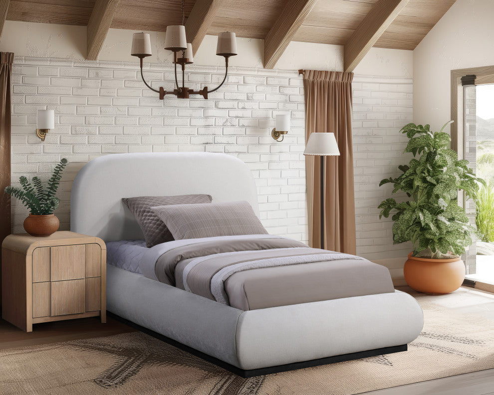 Vaughn Bed, Cream, Twin, Chenille Fabric, Natural Finish