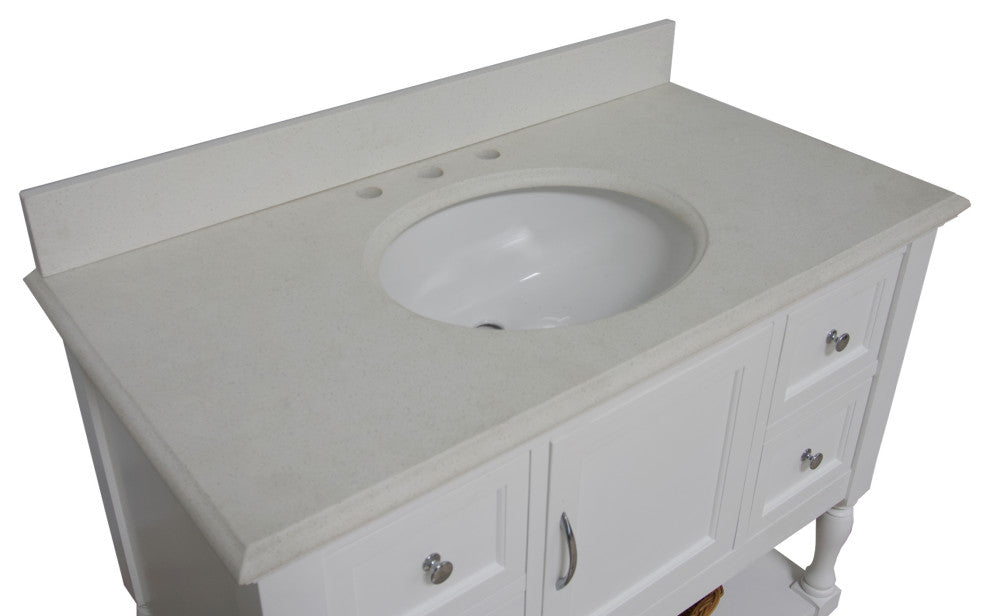 Beverly 42" Bathroom Vanity, White, Quartz