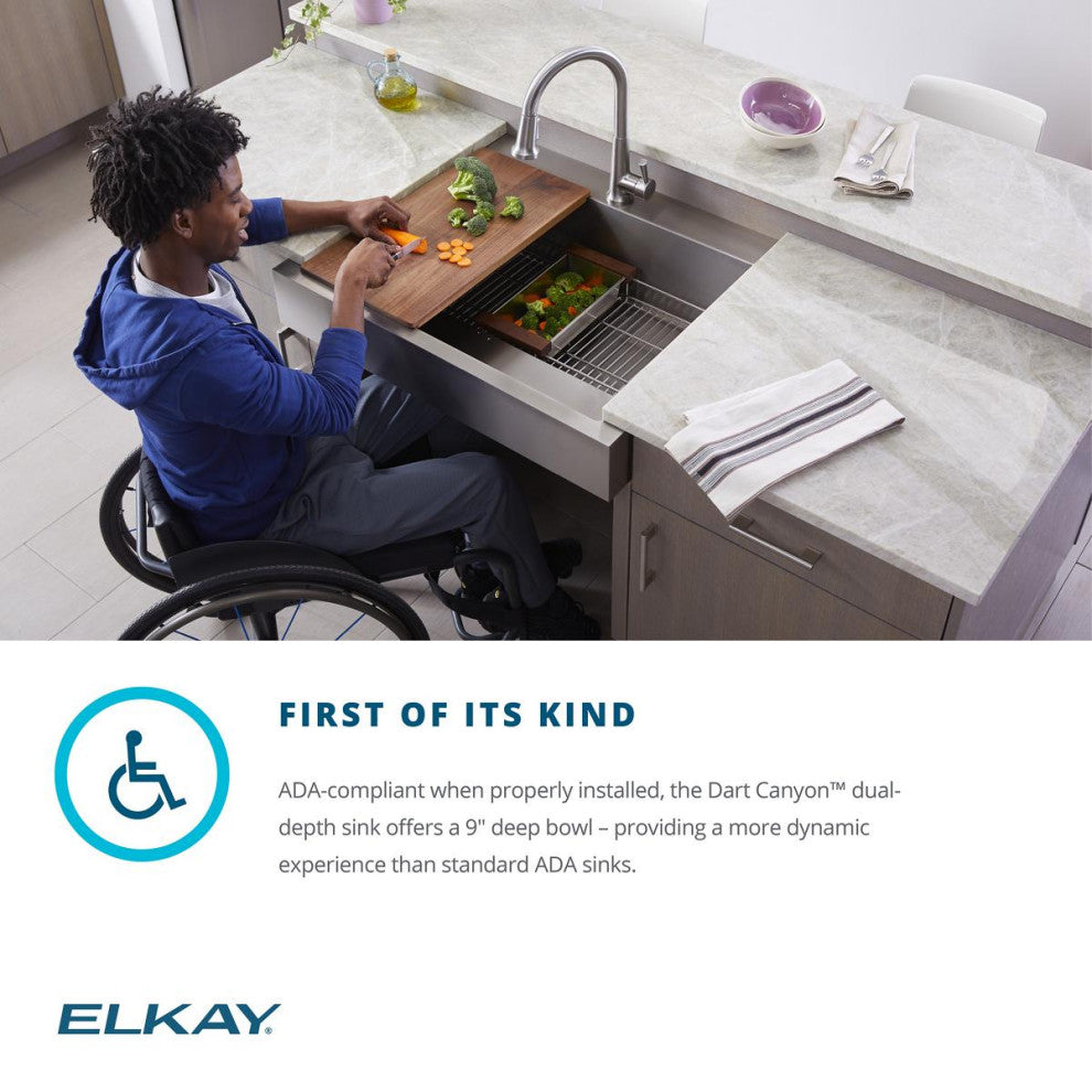 ELDSSF33279DBG Elkay Dart Canyon Stainless Steel Farmhouse ADA Workstation Sink