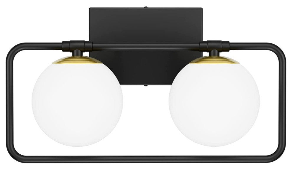 2-Light Mid Century Wall Lights Black and Gold Vanity Light With Milky White