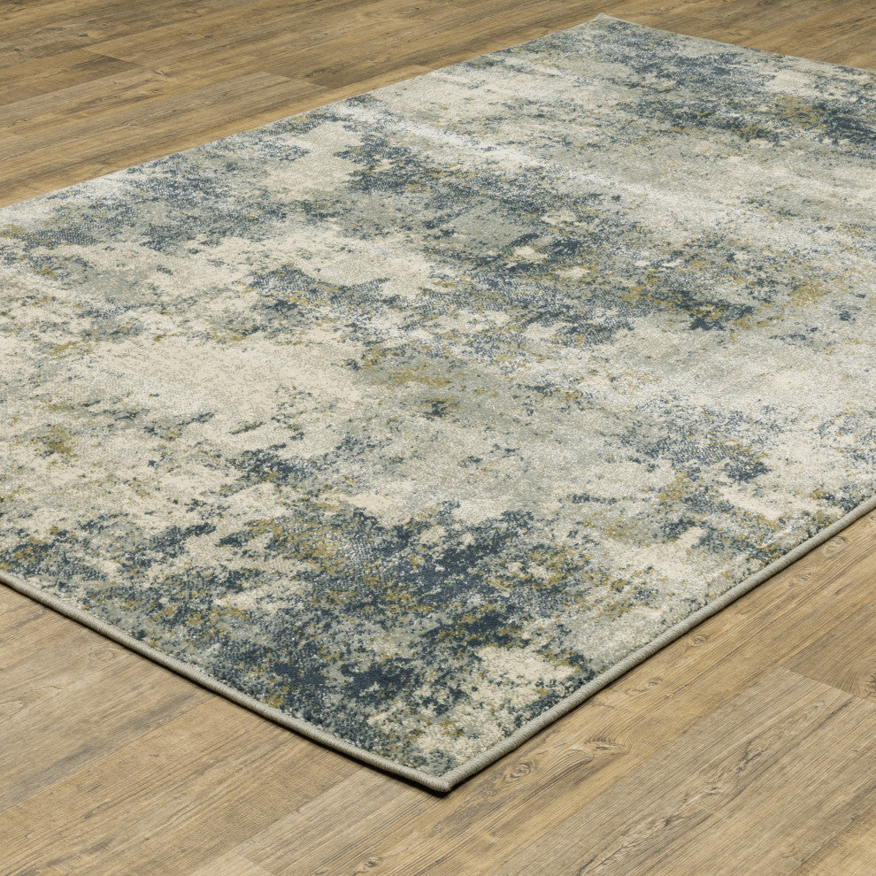 Bastian Distressed Abstract Beige/ Teal Indoor Area Rug, Beige, 6'7"x9'2"