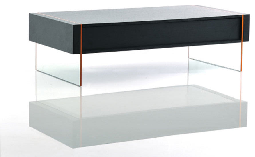 HomeRoots 15" Black MDF and Glass Floating Coffee Table