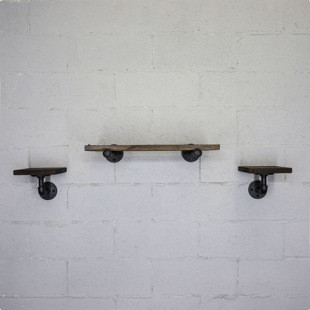 Cape Coral Farmhouse Industrial Set 24" and 8" Wide 3-Piece Shelf, Black Steel