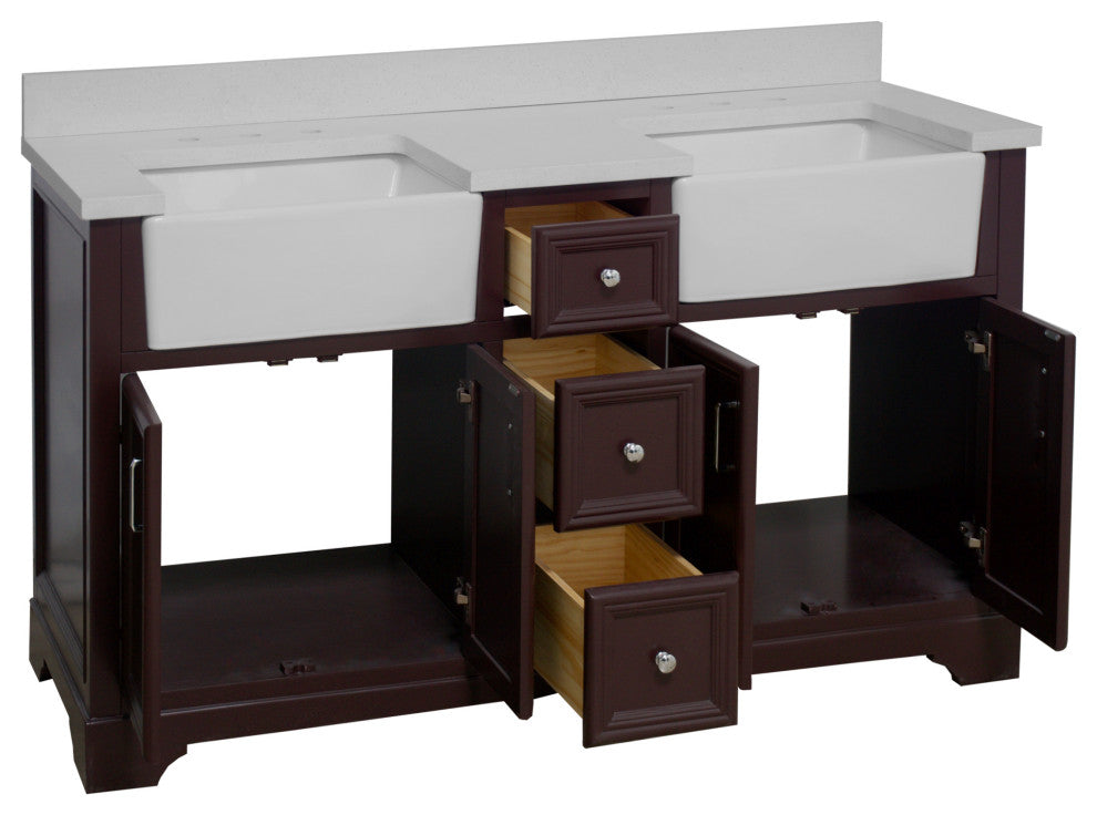 Zelda 60" Bathroom Vanity, Chocolate, Quartz, Double