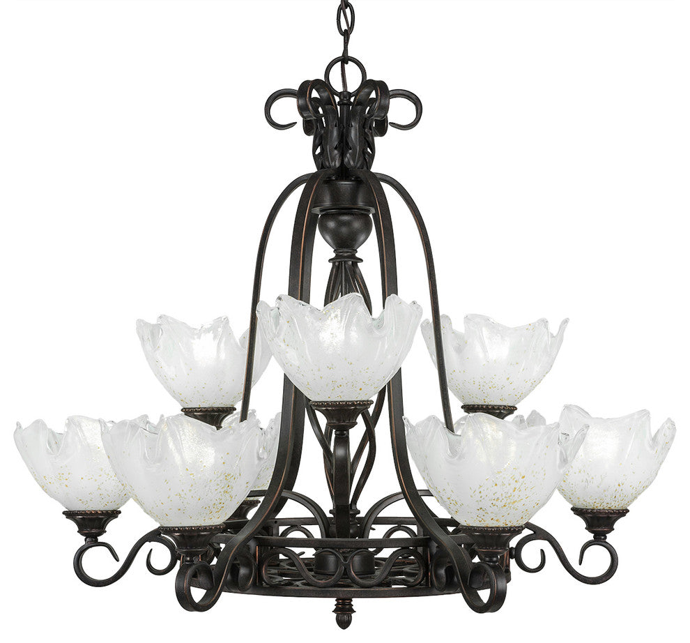 Elegant_ 9-Light Chandelier, Dark Granite Finish, 7" Gold Ice Glass