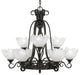 Elegant_ 9-Light Chandelier, Dark Granite Finish, 7" Gold Ice Glass