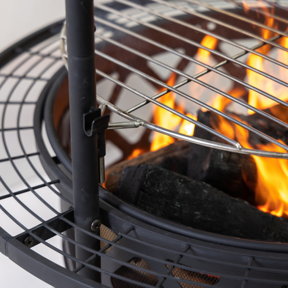 33" Diameter Outdoor Steel Woodburning Fire Pit Grill and Rotisserie
